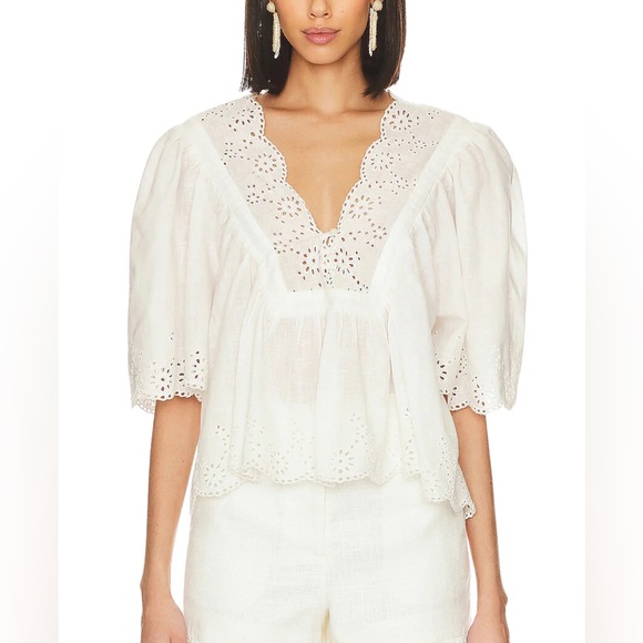 🌻🆕FREE PEOPLE Costa Eyelet Top-Bright White-Size Medium - Picture 9 of 16